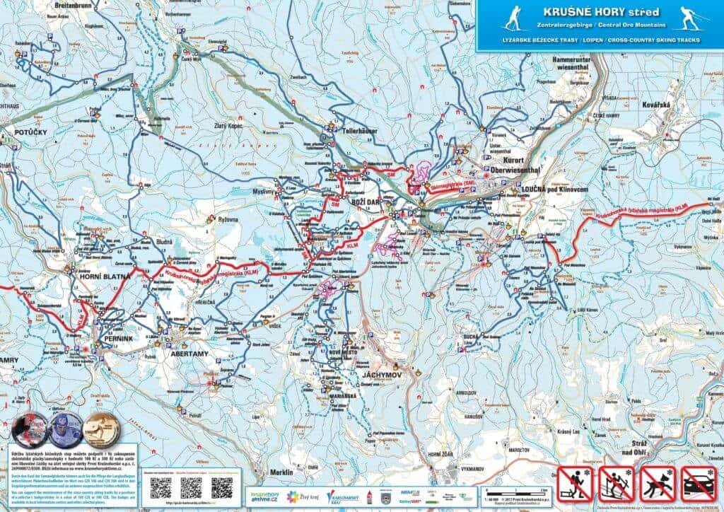 Mapa lyžařských tras - Krušné hory - střed
